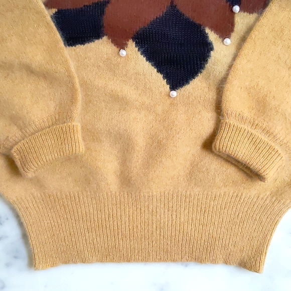 NWOT. Woman's Wool/Angora sweater with multi color embroidery and pearls. - Picture 4 of 5